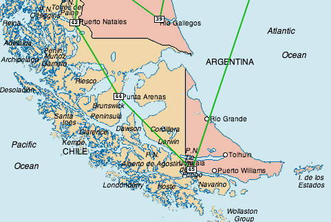 Tierra del Fuego (Chile and Argentina) map