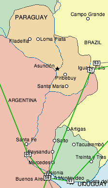 Paraguay and Uruguay map